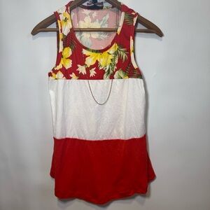 Women's Discreet Yellow Red White Floral Tank Top Medium Boho Casual Vacation
